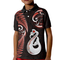 Personalised New Zealand Kid Polo Shirt Aotearoa Silver Fern With Manaia Maori Unique Red - Wonder Print Shop