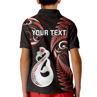Personalised New Zealand Kid Polo Shirt Aotearoa Silver Fern With Manaia Maori Unique Red - Wonder Print Shop