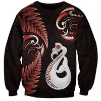 Personalised New Zealand Sweatshirt Aotearoa Silver Fern With Manaia Maori Unique Red - Wonder Print Shop