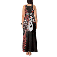 Personalised New Zealand Tank Maxi Dress Aotearoa Silver Fern With Manaia Maori Unique Red - Wonder Print Shop