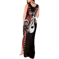 Personalised New Zealand Tank Maxi Dress Aotearoa Silver Fern With Manaia Maori Unique Red - Wonder Print Shop