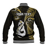 Personalised New Zealand Baseball Jacket Aotearoa Silver Fern With Manaia Maori Unique Gold - Wonder Print Shop