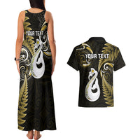 Personalised New Zealand Couples Matching Tank Maxi Dress And Hawaiian Shirt Aotearoa Silver Fern With Manaia Maori Unique Gold - Wonder Print Shop