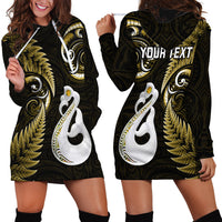 Personalised New Zealand Hoodie Dress Aotearoa Silver Fern With Manaia Maori Unique Gold - Wonder Print Shop