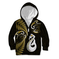 Personalised New Zealand Kid Hoodie Aotearoa Silver Fern With Manaia Maori Unique Gold - Wonder Print Shop