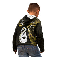 Personalised New Zealand Kid Hoodie Aotearoa Silver Fern With Manaia Maori Unique Gold - Wonder Print Shop