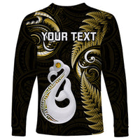 Personalised New Zealand Long Sleeve Shirt Aotearoa Silver Fern With Manaia Maori Unique Gold - Wonder Print Shop