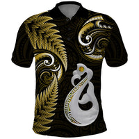Personalised New Zealand Polo Shirt Aotearoa Silver Fern With Manaia Maori Unique Gold - Wonder Print Shop