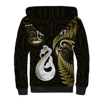 Personalised New Zealand Sherpa Hoodie Aotearoa Silver Fern With Manaia Maori Unique Gold - Wonder Print Shop