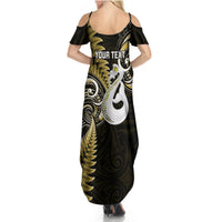 Personalised New Zealand Summer Maxi Dress Aotearoa Silver Fern With Manaia Maori Unique Gold - Wonder Print Shop