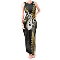 Personalised New Zealand Tank Maxi Dress Aotearoa Silver Fern With Manaia Maori Unique Gold - Wonder Print Shop