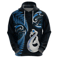 Personalised New Zealand Hoodie Aotearoa Silver Fern With Manaia Maori Unique Blue - Wonder Print Shop