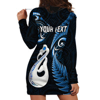 Personalised New Zealand Hoodie Dress Aotearoa Silver Fern With Manaia Maori Unique Blue - Wonder Print Shop