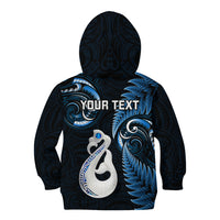 Personalised New Zealand Kid Hoodie Aotearoa Silver Fern With Manaia Maori Unique Blue - Wonder Print Shop