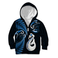 Personalised New Zealand Kid Hoodie Aotearoa Silver Fern With Manaia Maori Unique Blue - Wonder Print Shop
