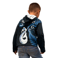 Personalised New Zealand Kid Hoodie Aotearoa Silver Fern With Manaia Maori Unique Blue - Wonder Print Shop