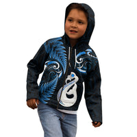 Personalised New Zealand Kid Hoodie Aotearoa Silver Fern With Manaia Maori Unique Blue - Wonder Print Shop