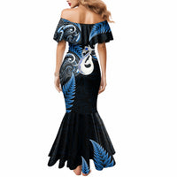 Personalised New Zealand Mermaid Dress Aotearoa Silver Fern With Manaia Maori Unique Blue - Wonder Print Shop