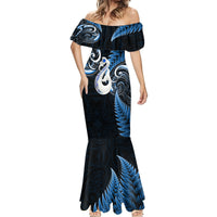 Personalised New Zealand Mermaid Dress Aotearoa Silver Fern With Manaia Maori Unique Blue - Wonder Print Shop