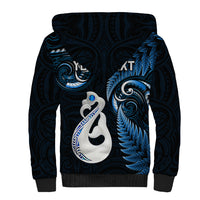 Personalised New Zealand Sherpa Hoodie Aotearoa Silver Fern With Manaia Maori Unique Blue - Wonder Print Shop