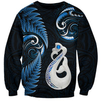 Personalised New Zealand Sweatshirt Aotearoa Silver Fern With Manaia Maori Unique Blue - Wonder Print Shop