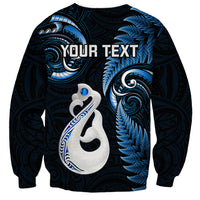 Personalised New Zealand Sweatshirt Aotearoa Silver Fern With Manaia Maori Unique Blue - Wonder Print Shop