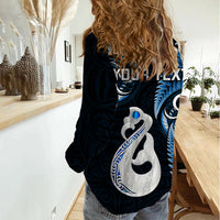 Personalised New Zealand Women Casual Shirt Aotearoa Silver Fern With Manaia Maori Unique Blue - Wonder Print Shop