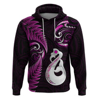 Personalised New Zealand Hoodie Aotearoa Silver Fern With Manaia Maori Unique Pink - Wonder Print Shop