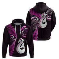 Personalised New Zealand Hoodie Aotearoa Silver Fern With Manaia Maori Unique Pink - Wonder Print Shop