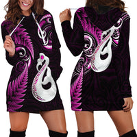 Personalised New Zealand Hoodie Dress Aotearoa Silver Fern With Manaia Maori Unique Pink - Wonder Print Shop