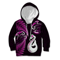 Personalised New Zealand Kid Hoodie Aotearoa Silver Fern With Manaia Maori Unique Pink - Wonder Print Shop