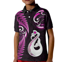 Personalised New Zealand Kid Polo Shirt Aotearoa Silver Fern With Manaia Maori Unique Pink - Wonder Print Shop
