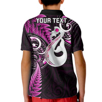 Personalised New Zealand Kid Polo Shirt Aotearoa Silver Fern With Manaia Maori Unique Pink - Wonder Print Shop
