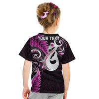 Personalised New Zealand Kid T Shirt Aotearoa Silver Fern With Manaia Maori Unique Pink - Wonder Print Shop