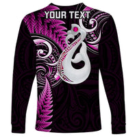 Personalised New Zealand Long Sleeve Shirt Aotearoa Silver Fern With Manaia Maori Unique Pink - Wonder Print Shop