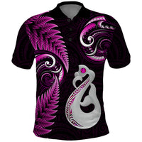 Personalised New Zealand Polo Shirt Aotearoa Silver Fern With Manaia Maori Unique Pink - Wonder Print Shop