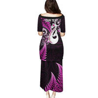 Personalised New Zealand Puletasi Aotearoa Silver Fern With Manaia Maori Unique Pink - Wonder Print Shop