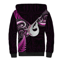 Personalised New Zealand Sherpa Hoodie Aotearoa Silver Fern With Manaia Maori Unique Pink - Wonder Print Shop