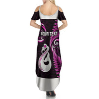 Personalised New Zealand Summer Maxi Dress Aotearoa Silver Fern With Manaia Maori Unique Pink - Wonder Print Shop