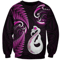 Personalised New Zealand Sweatshirt Aotearoa Silver Fern With Manaia Maori Unique Pink - Wonder Print Shop