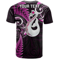 Personalised New Zealand T Shirt Aotearoa Silver Fern With Manaia Maori Unique Pink - Wonder Print Shop