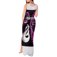 Personalised New Zealand Tank Maxi Dress Aotearoa Silver Fern With Manaia Maori Unique Pink - Wonder Print Shop