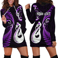 Personalised New Zealand Hoodie Dress Aotearoa Silver Fern With Manaia Maori Unique Purple - Wonder Print Shop