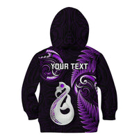 Personalised New Zealand Kid Hoodie Aotearoa Silver Fern With Manaia Maori Unique Purple - Wonder Print Shop