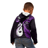 Personalised New Zealand Kid Hoodie Aotearoa Silver Fern With Manaia Maori Unique Purple - Wonder Print Shop