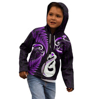 Personalised New Zealand Kid Hoodie Aotearoa Silver Fern With Manaia Maori Unique Purple - Wonder Print Shop
