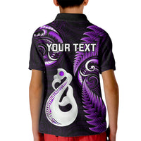 Personalised New Zealand Kid Polo Shirt Aotearoa Silver Fern With Manaia Maori Unique Purple - Wonder Print Shop