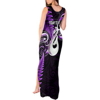 Personalised New Zealand Tank Maxi Dress Aotearoa Silver Fern With Manaia Maori Unique Purple - Wonder Print Shop