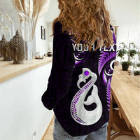Personalised New Zealand Women Casual Shirt Aotearoa Silver Fern With Manaia Maori Unique Purple - Wonder Print Shop