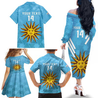 Custom Uruguay Football Family Matching Off The Shoulder Long Sleeve Dress and Hawaiian Shirt 2024 Vamos La Celeste - Wonder Print Shop